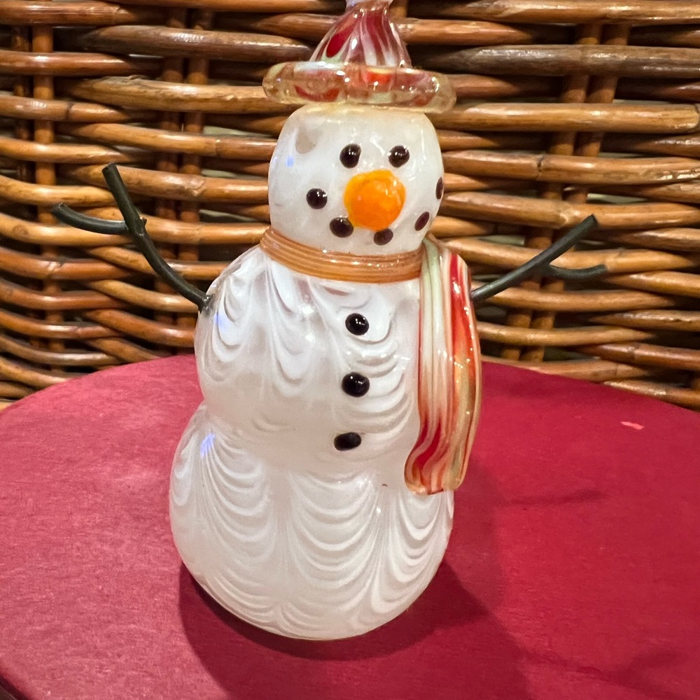 Fitz and Floyd Festive Glass Snowman with Orange and White Details